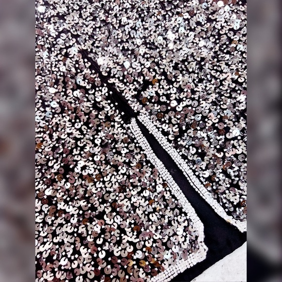 Stenay Vintage Silver Sequin Party Dress made in India Silk Lining 10 - Picture 12 of 13